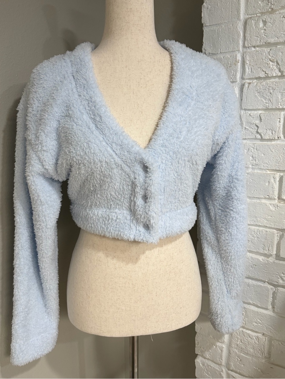 Victoria’s Secret Cropped Plush Button-Front Jacket - Pale Blue - Picture 3 of 4